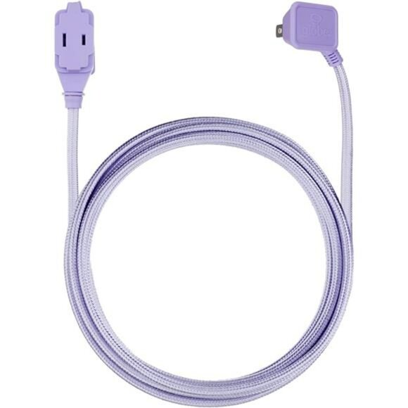Fabric extension cord 9ft metallic purple with 3 outlets indoor right angle plug - Picture 6 of 7